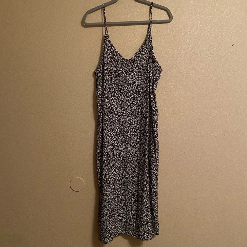 Old Navy Black Floral Midi Slip Dress
